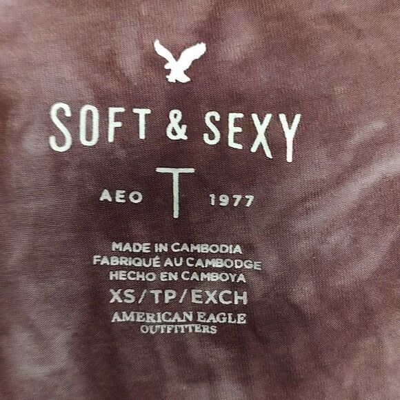 American Eagle Outfitters Soft and Sexy Purple Tie Dye Short Sleeve Tee XS - Picture 5 of 7
